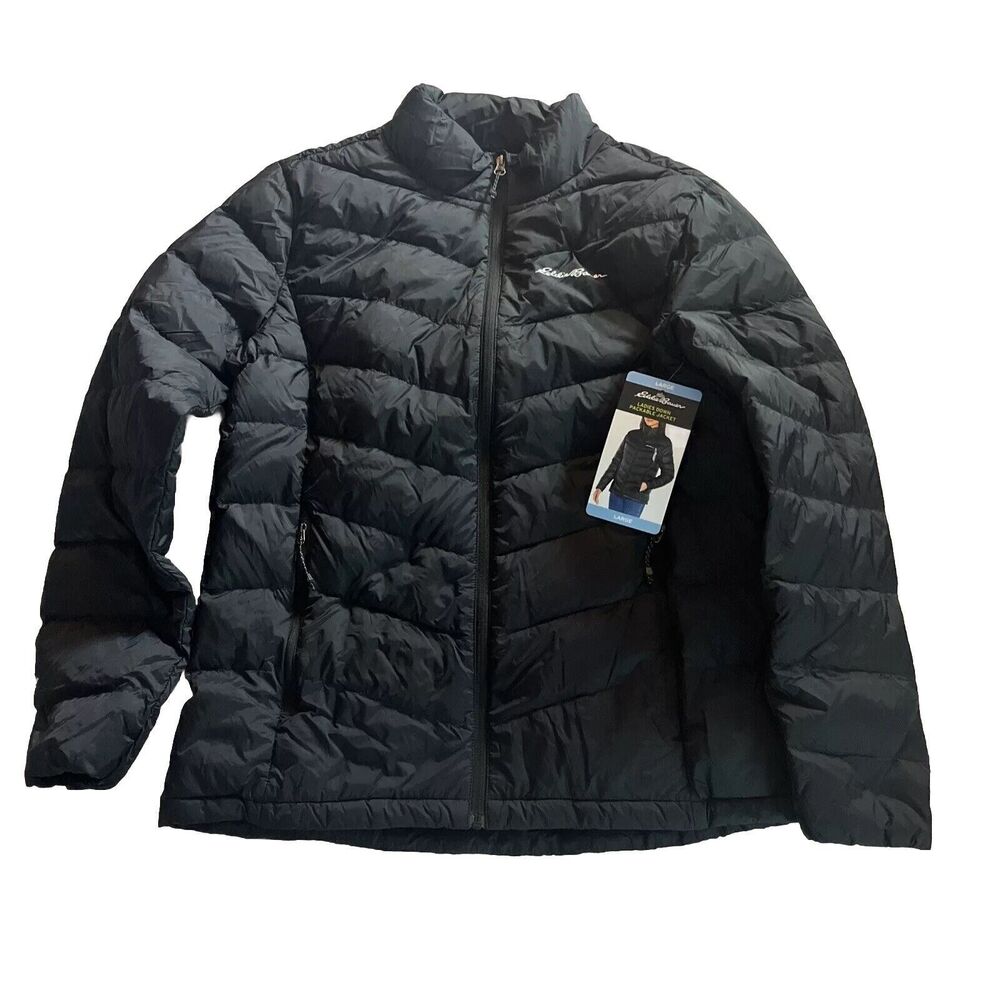 Eddie Bauer Women's Lightweight Stormrepel Down Packable Jacket Size Large Black